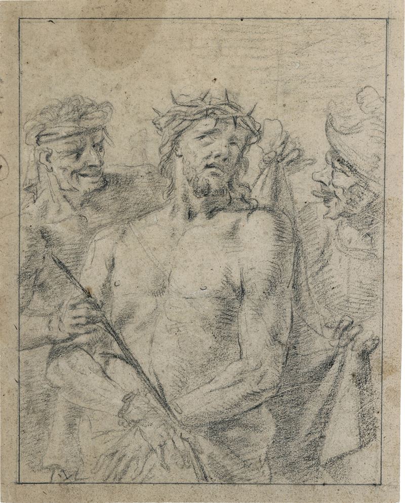 Scuola emiliana del XVII secolo Cristo deriso  - matita nera su carta - Asta Old Masters - Cambi Casa d'Aste
