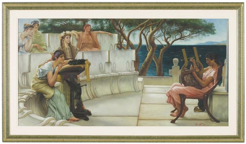 W. Roden ? Suonatore di cetra  - olio su tela applicata su tavola - Auction 19th and 20th Century Paintings - Cambi Casa d'Aste