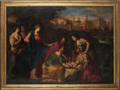 Scuola Romana del XVIII Secolo Mosè Salvato dalle Acque