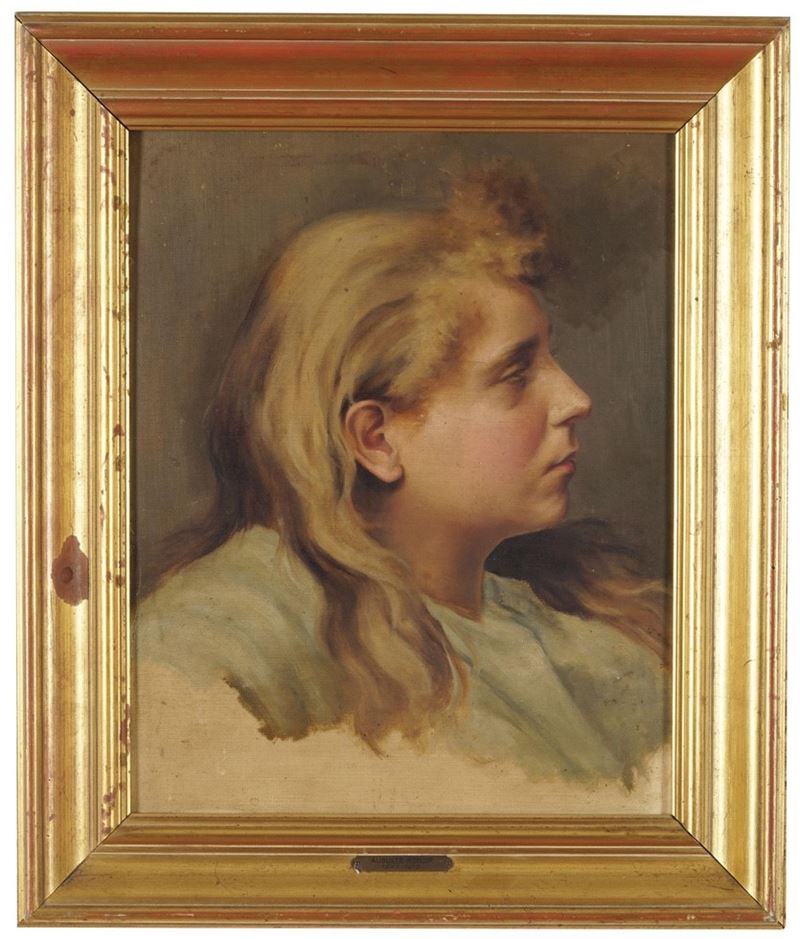 Pittore del XIX-XX secolo Ritratto di ragazza  - olio su tela applicata su cartone - Auction 19th and 20th Century Paintings - Cambi Casa d'Aste