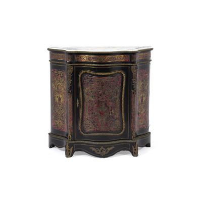 Credenzino Napoleone III in Legno Ebanizzato e Decoro in Metallo Dorato di Gusto Boulle, Francia ...