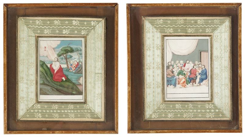 Scuola del XIX secolo Episodi della vita di Cristo  - miniature su carta - Asta Dipinti Antichi - Cambi Casa d'Aste