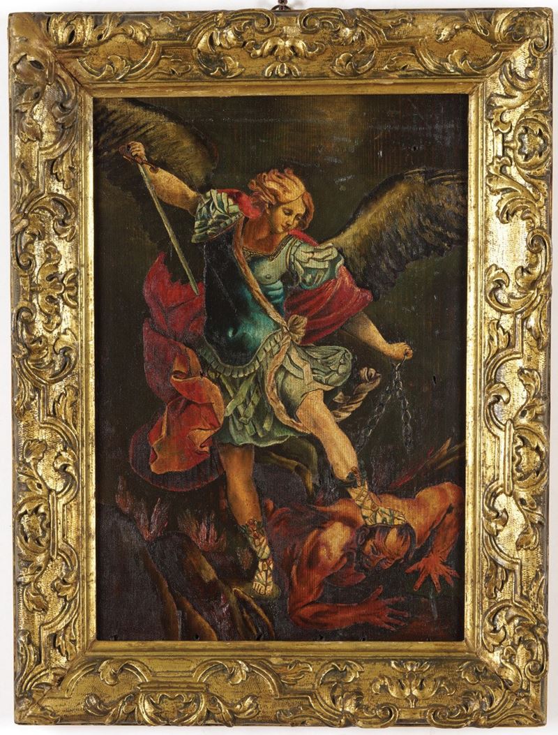 Guido Reni : Arcangelo Michele  - olio su tavoletta - Auction Old Masters - Cambi Casa d'Aste