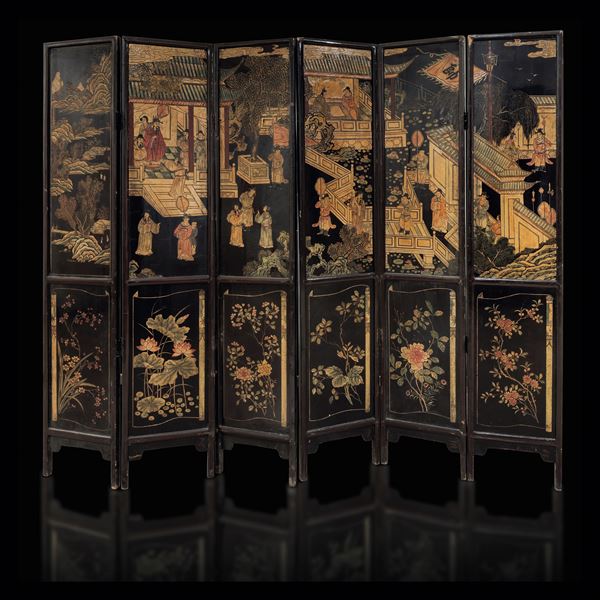 A six-fold Calamander wood screen, China