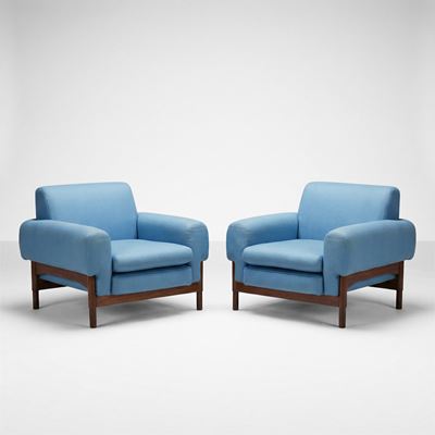 Due poltrone modello Kiushu, legno e tessuto, 1963