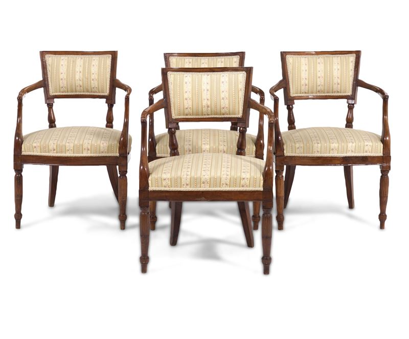 Gruppo di quattro poltrone in legno. XIX secolo  - Auction Antique - Cambi Casa d'Aste