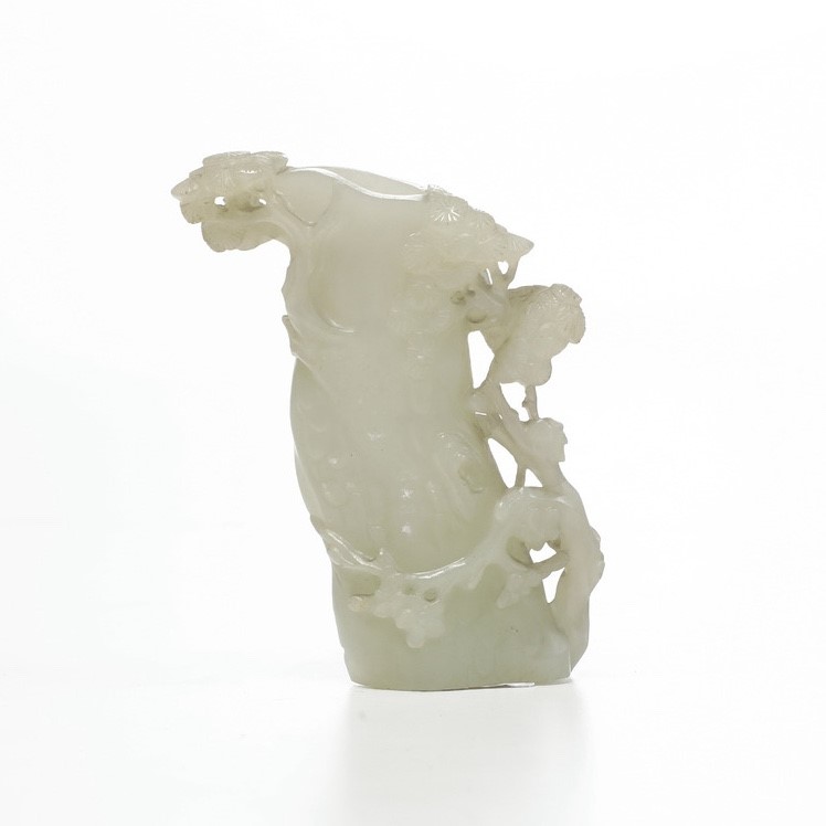 Vasetto in giada bianca raffigurante paesaggio, Cina, Dinastia Qing, epoca Qianlong, XVIII secolo