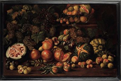 Scuola del XVII Secolo Natura Morta con Composizione di Frutti