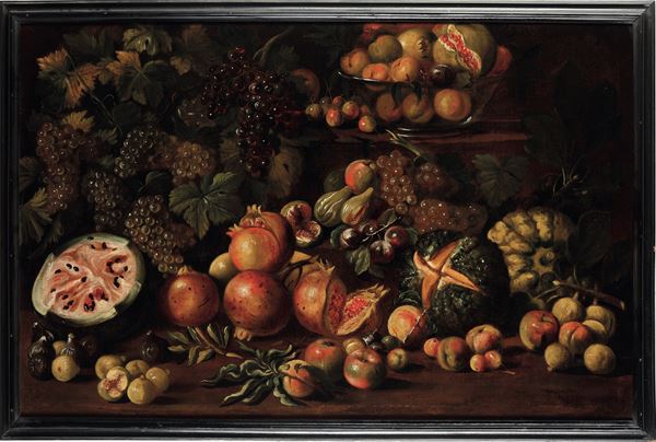 Scuola del XVII secolo Natura morta con composizione di frutti