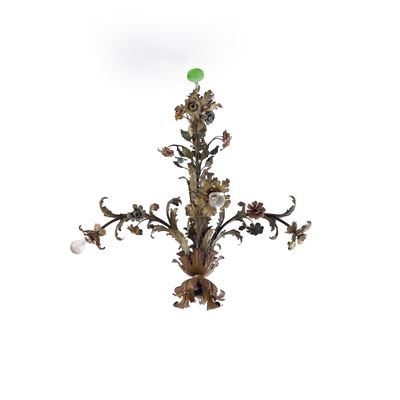 Lampadario a Cinque Luci in Metallo Dipinto. XIX Secolo