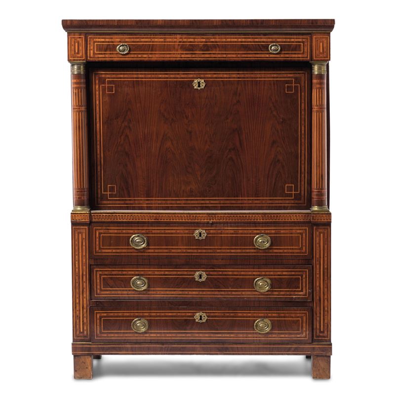 Secretaire lastronato e filettato. XIX secolo  - Auction Antique - Cambi Casa d'Aste