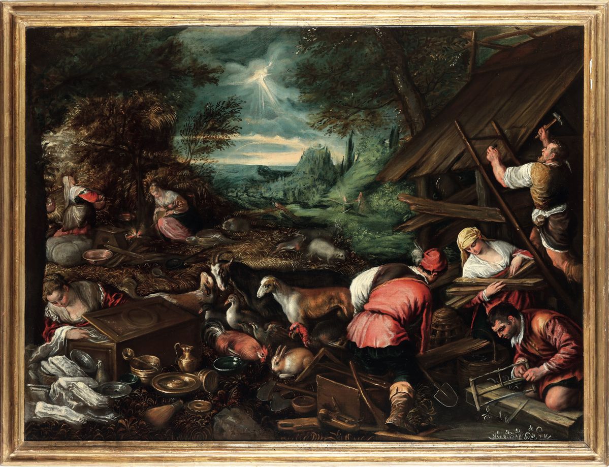 Leandro da Ponte Detto Leandro Bassano - La Costruzione Dell'arca di Noèil Sacrificio di Noè