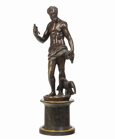 Zeus. Fonditore Italiano o Tedesco del XVII Secolo (base in Marmo Non Pertinente)