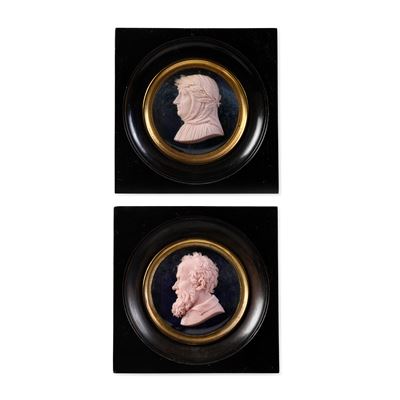 Due Profili di Michelangelo e Petrarca. Arte Neoclassica, Toscana XVIII-XIX Secolo. Ceroplasta Pr...