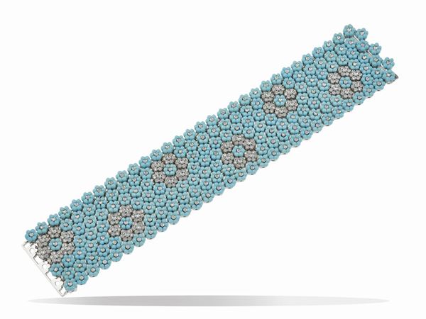 Turquoise, diamond and gold bracelet