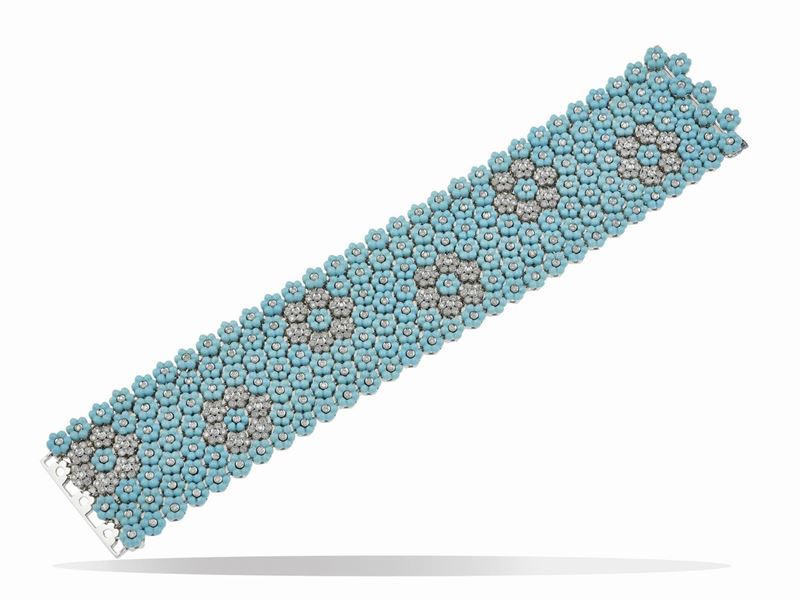 Turquoise, diamond and gold bracelet  - Auction Fine Jewels - Cambi Casa d'Aste