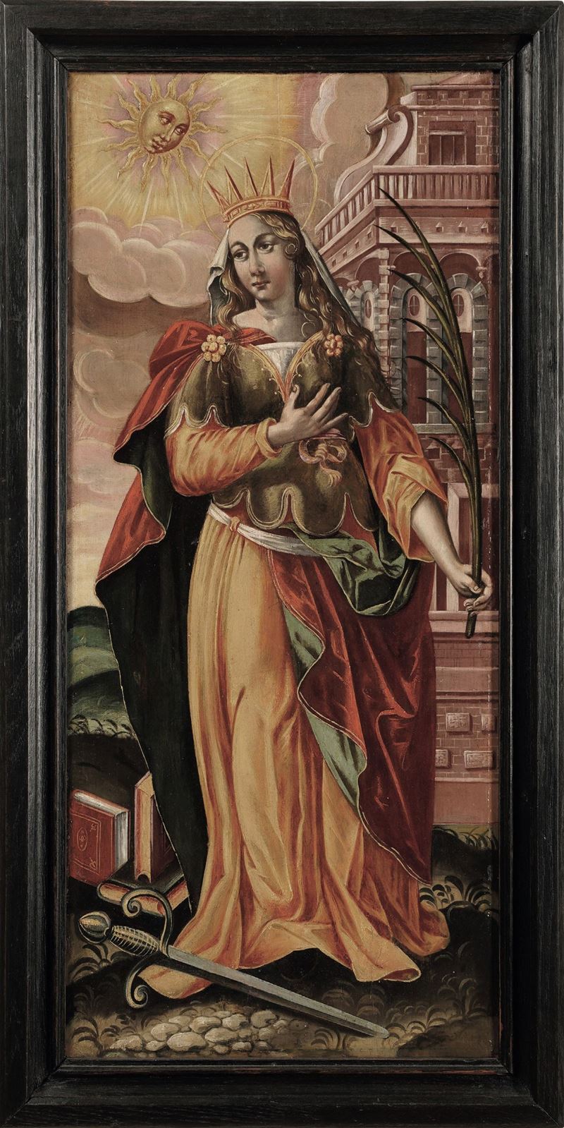 Scuola spagnola del XVI secolo Santa Caterina d'Alessandria  - olio su tela - Asta Old Masters - Cambi Casa d'Aste