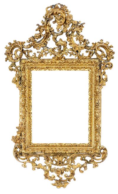 Specchiera con Cornice in Legno Intagliato, Traforato e Dorato. XVIII Secolo