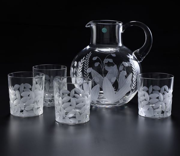 Quattro bicchieri e una caraffa Tiffany, metà del XX secolo circa 
