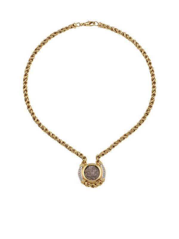 Gold, diamond and coin necklace