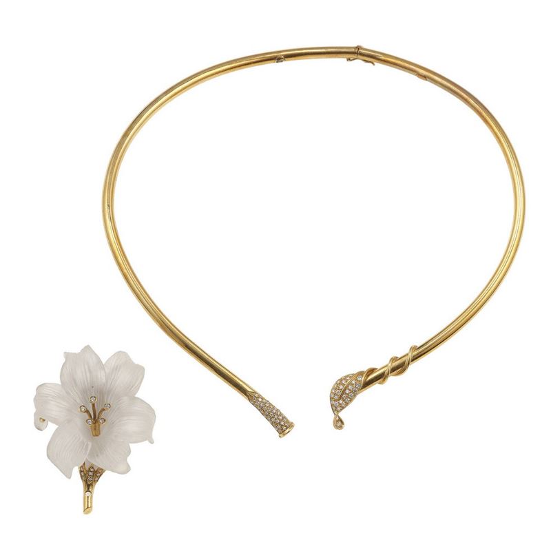 Gold necklace and gold and quartz brooch  - Auction Jewels - Cambi Casa d'Aste