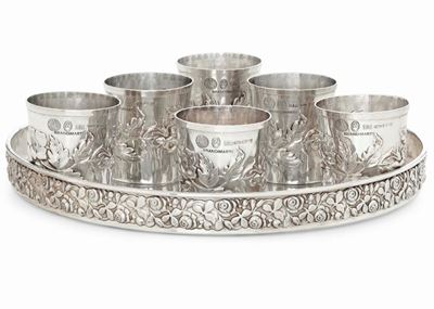 Sei Bicchieri e Vassoio. Argenteria Artistica Fiorentina del XX-XXI Secolo, Argentiere Brandimart...