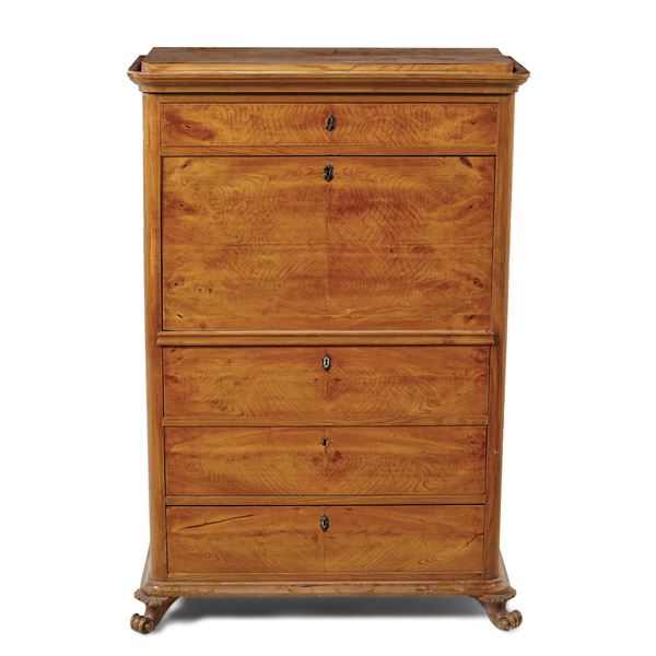 Secretaire lastronato in radica. XIX-XX secolo