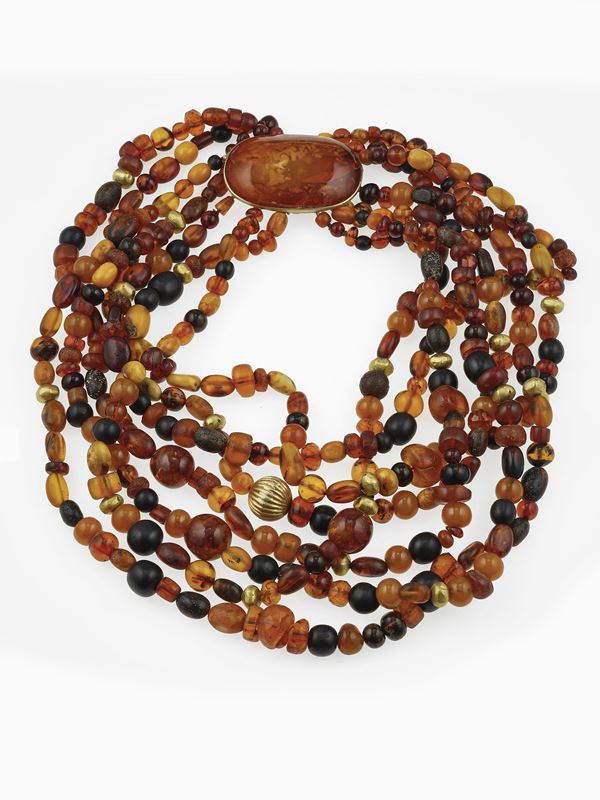 Wax gold and amber necklace