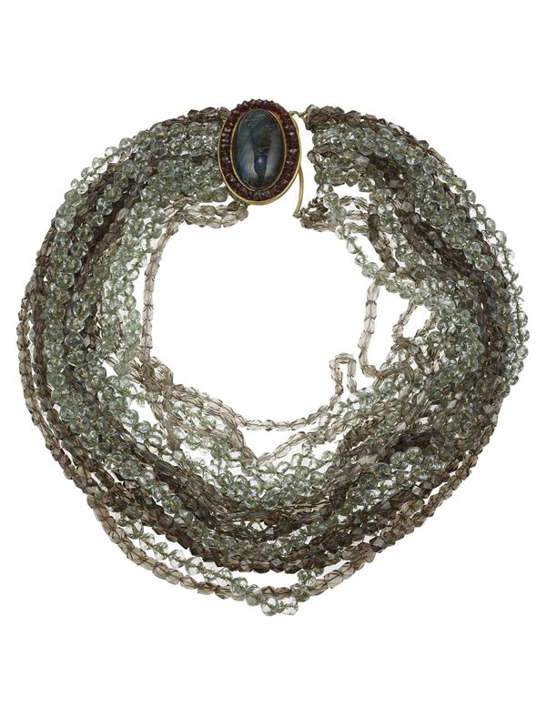Labradorite, paste and quartz multi-strand necklace