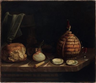 Natura in Posa con Pane, Ostriche e Fiasco