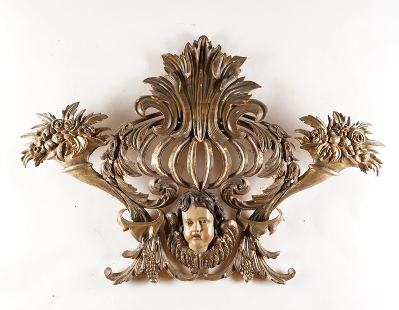 Fregio in legno intagliato e dorato a mecca. XVII secolo  - Asta Antiquariato - Cambi Casa d'Aste