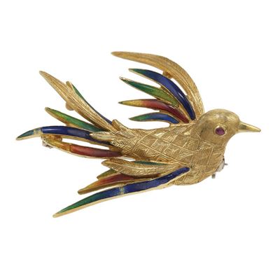 Spilla "uccellino" con Smalti Policromi