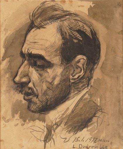 Leonardo Dudreville : Volto maschile di profilo  - tecnica mista su carta - Auction 19th and 20th Century Paintings - Cambi Casa d'Aste