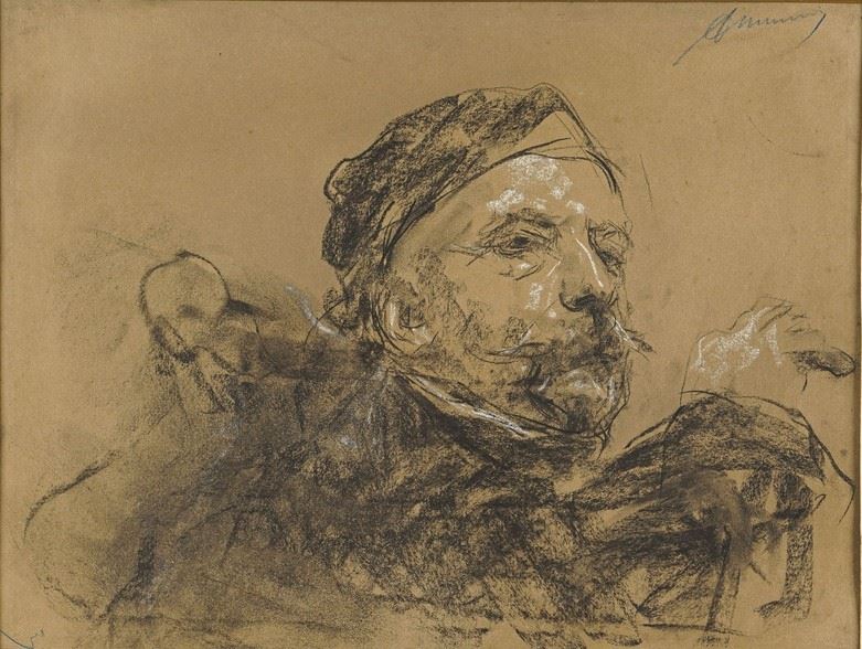 Antonio Mancini : Ritratto maschile  - matita su carta - Asta Dipinti del XIX e XX secolo - Cambi Casa d'Aste