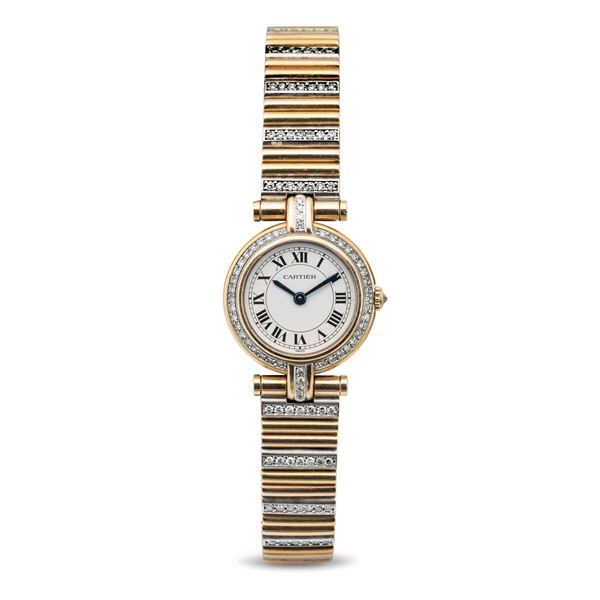 Cartier - Raffinato orologio da polso in oro giallo e bianco 18k con diamanti su cassa e bracciale con movimento al quarzo