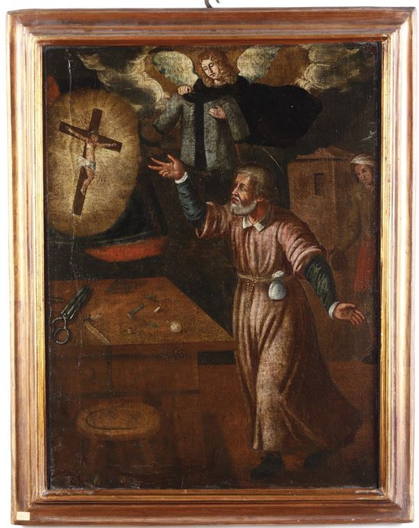 Scuola del XVII secolo Apparizione di un angelo a un santo