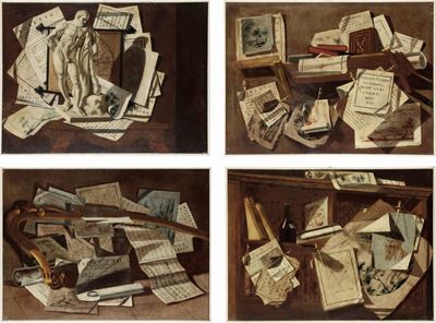 trompe-L’oeil con Carteggi, Libri e Sculture