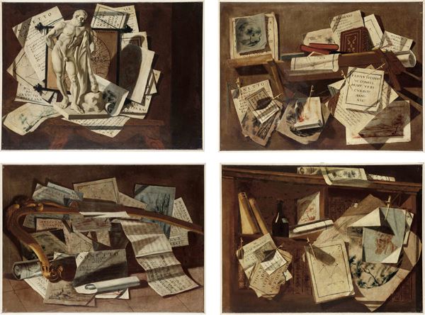 Luigi Desio - Trompe-l’oeil con carteggi, libri e sculture