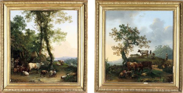 Scuola della fine del XVIII secolo Paesaggi con pastori e armenti