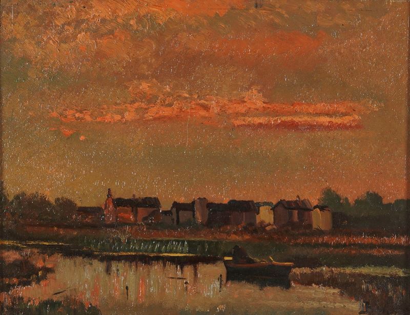 Beppe Ciardi : Tramonto  - olio su tavoletta - Auction 19th and 20th Century Paintings - Cambi Casa d'Aste