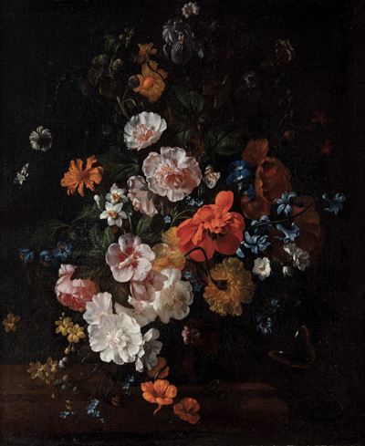 Scuola Napoletana del XVII Secolo Natura Morta con Vaso di Fiori