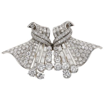 Spilla Douette con Diamanti Taglio Brillante, Baguette e Huit-huit