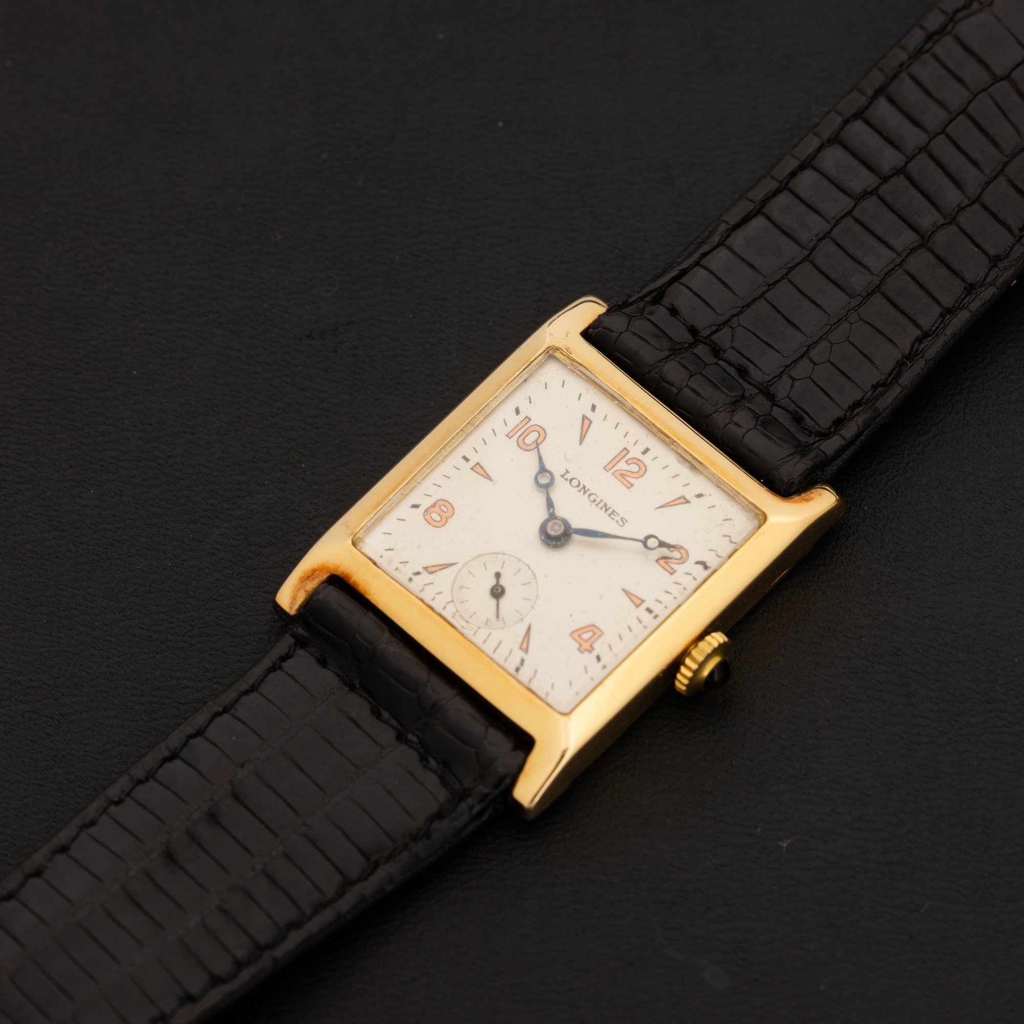 Longines - "tank" in Oro Giallo 18k, Carica Manuale con Quadrante Argentè, Lancette Breguet 24x24...