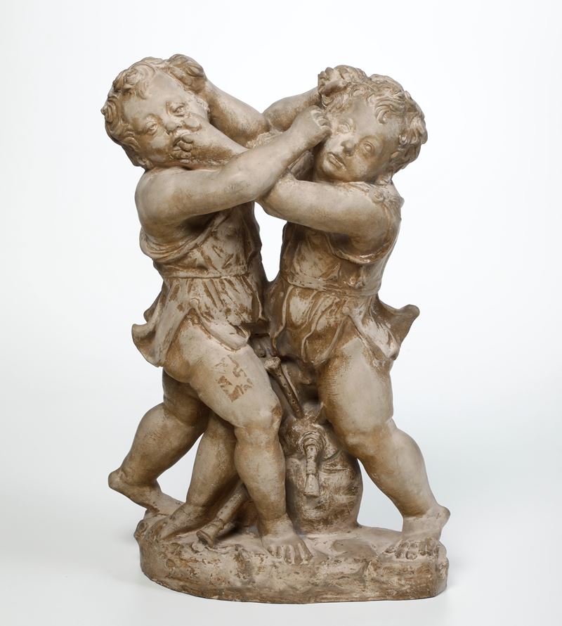 Putti che lottano, copia dalla scultura del XVI secolo del "Maestro dei bambini irrequieti". XX secolo  - Asta Scultura - Cambi Casa d'Aste