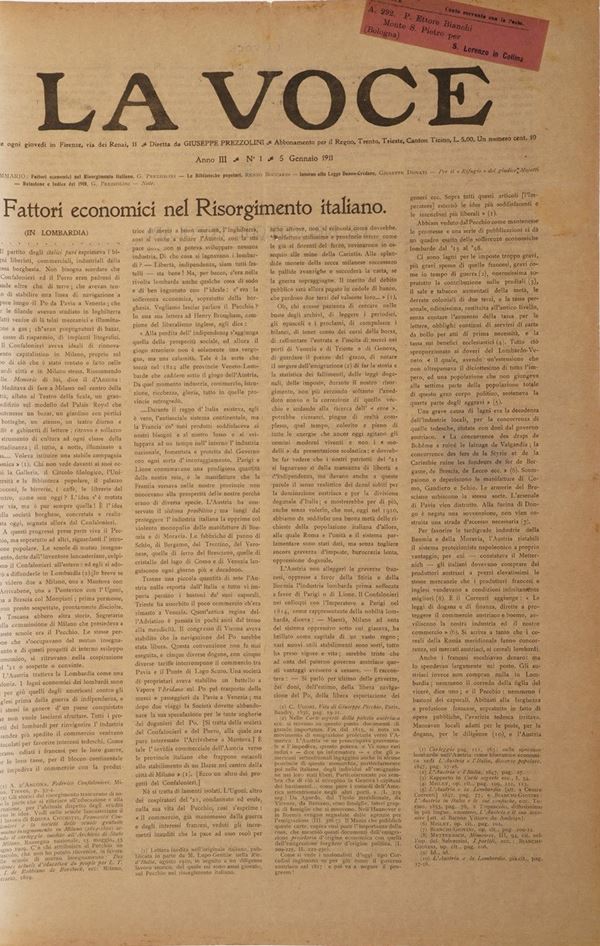 Giuseppe Prezzolini Raccolta rilegata in cinque volumi di alcune decine di numeri della celebre rivista  [..]