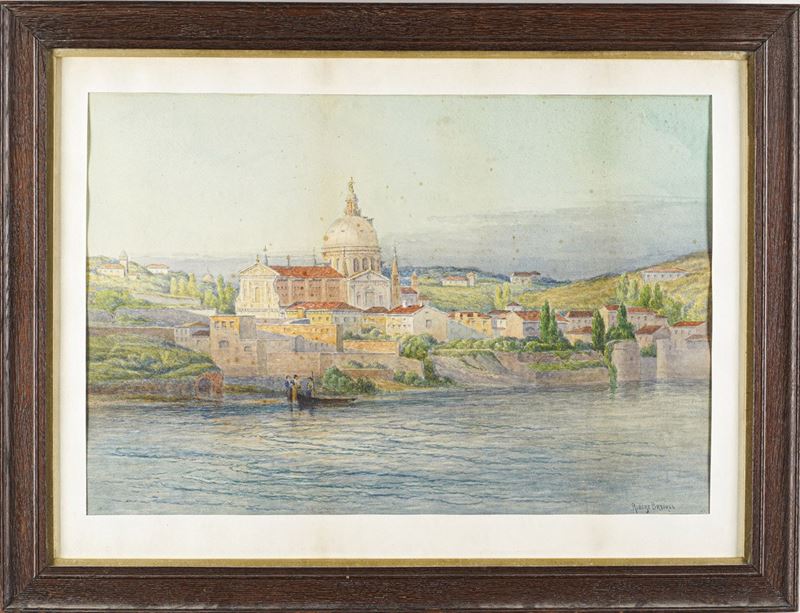 Robert Brydall : Veduta di S. Giorgio, Verona  - acquerello su carta - Auction Painting of the XIX-XX century - Cambi Casa d'Aste