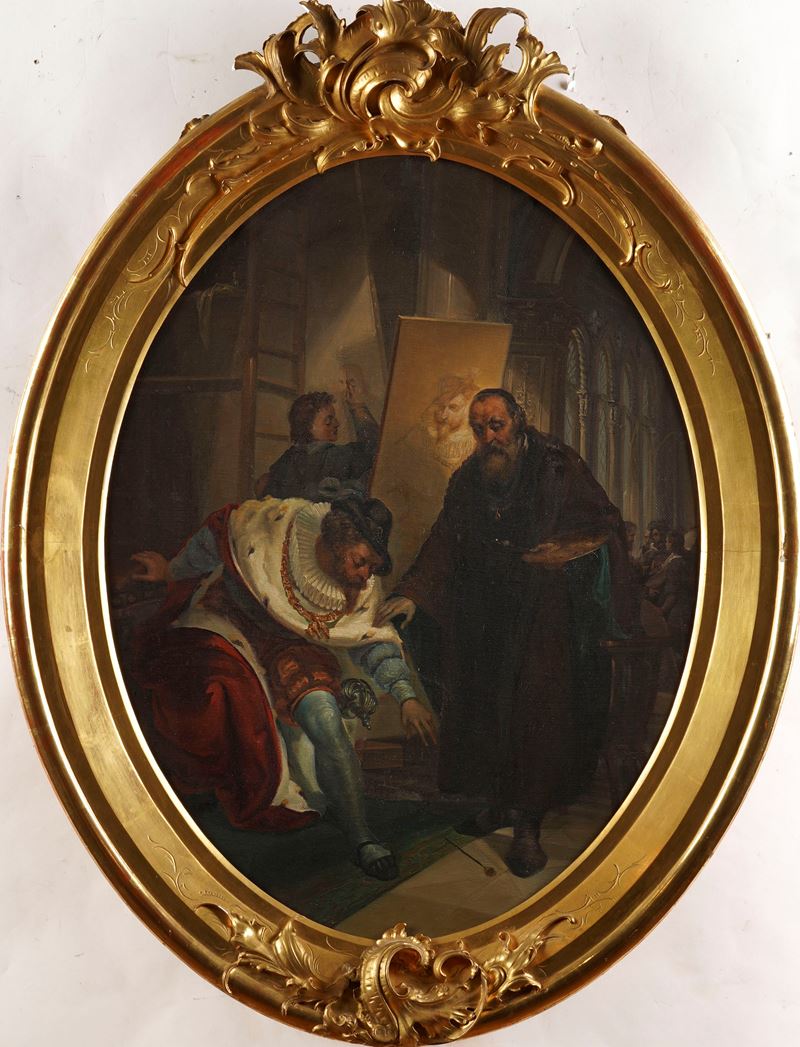 Anonimo del XIX secolo Nello studio del pittore  - olio su tela - Asta Dipinti del XIX e XX secolo - Cambi Casa d'Aste
