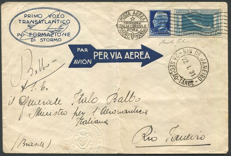 1931 - Regno d'Italia - Crociera Atlantica Italia-Brasile.  - Asta Filatelia e Storia Postale - Cambi Casa d'Aste