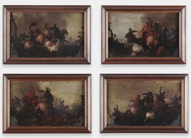 Scuola del XVIII secolo Scontri di cavalleria  - olio su tela - Auction Old Masters - Cambi Casa d'Aste