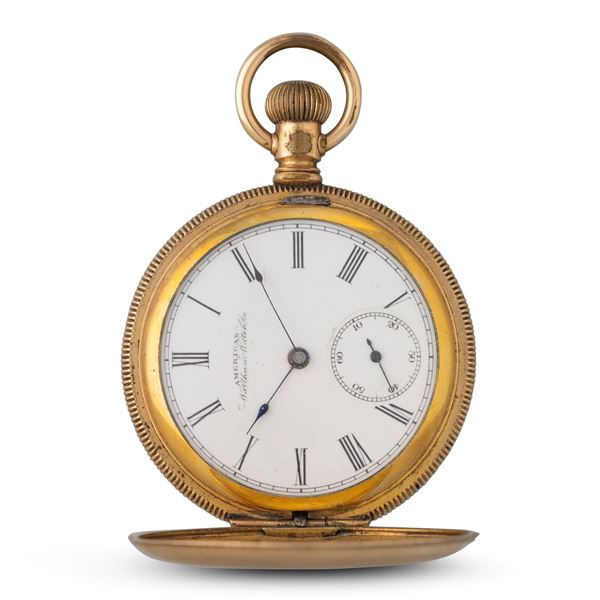 Savonette placcato, quadrante bianco con numeri Romani e piccoli secondi al sei<BR>53 mm, peso 116 g